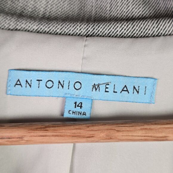 Antonio Melani Light Grey Herringbone Blazer 14 Single Button Career Tailored - Picture 3 of 12